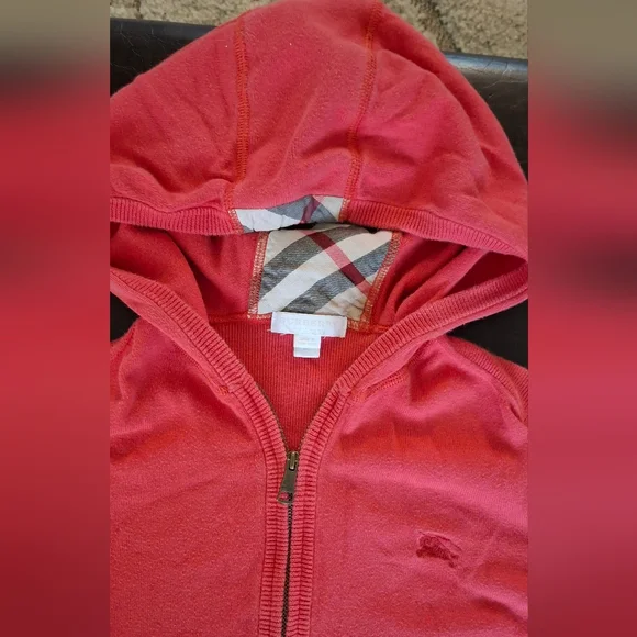 Burberry Kids Red Hooded Zip Up Sweashirt Girls Size 12 Years - Picture 2 of 10